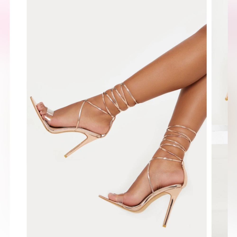 PTL PrettyLittleThing rose gold strappy heel